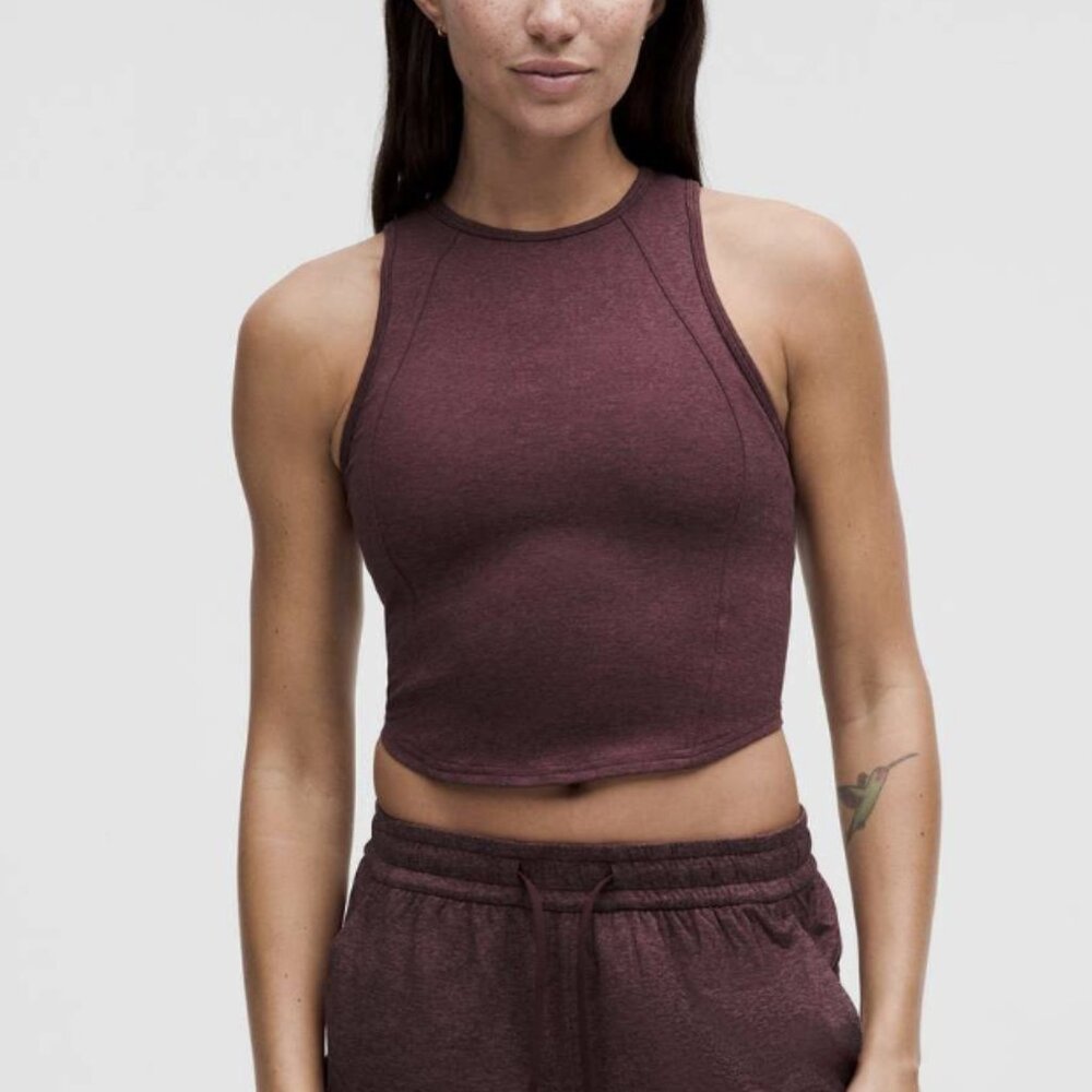 Lululemon Soft Sueded Crewneck Cropped Tank Top Garnet / Garnet High Neck Sz 14